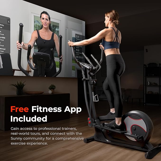 Sunny Health & Fitness Smart Elliptical Full-Body Cross Training Machine w/Extended Stride, Cardio Exercise Trainer for Home, Free SunnyFit App Bluetooth Connection, Optional 12" or 16" Stride Length