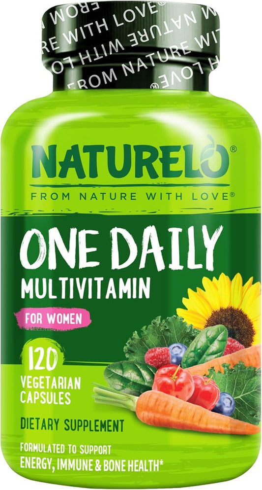 NATURELO One Daily Multivitamin for Women - Energy Support - Whole Food Supplement to Nourish Hair, Skin, Nails - Non-GMO - No Soy - Gluten Free - 120 Capsules - 4 Month Supply