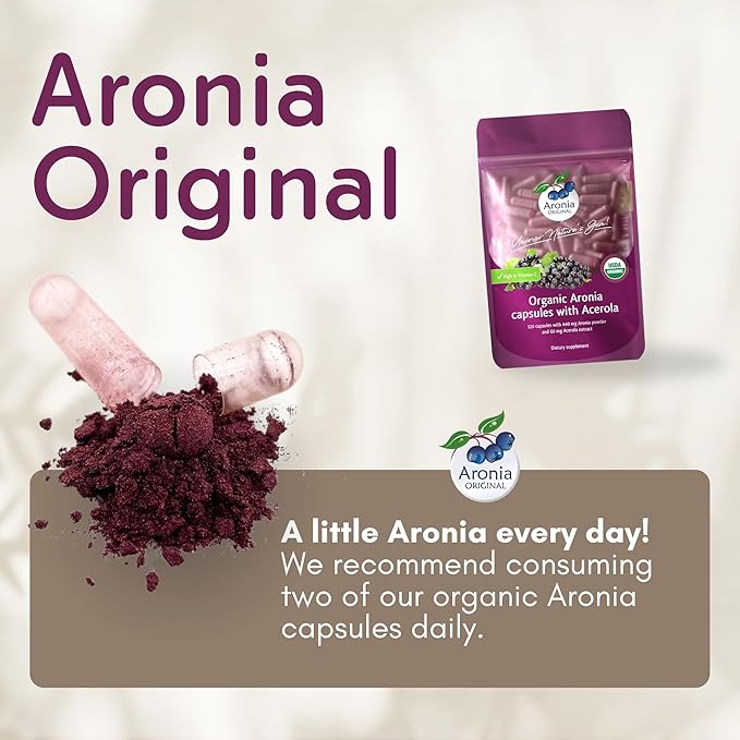 Aronia Berry Capsules Organic (60 Servings) | 17,600 mg Fresh Aronia Berries Equivalent & 120 mg Acerola Cherry Extract per Serving | High in Vitamin C & Antioxidants | Black Chokeberry Supplement
