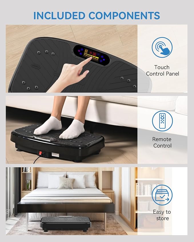 Vibration Plate Exercise Machine, Vibrating Plate Platform for Lymphatic Drainage with 200 Adjustable Speeds, Power Vibration Plate for Weight Loss & Fitness, Supports Max Weight 450 Lbs