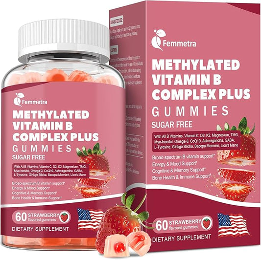 Ultra Methylated Vitamin B Complex Sugar Free Gummies - All B Vitamins + Vitamin C D3 K2 Ashwagandha Magnesium Omega 3 CoQ10 & More for Women Men - Methyl Vitamin B12, B1, B2, B3, B5, B6, B7 & B9