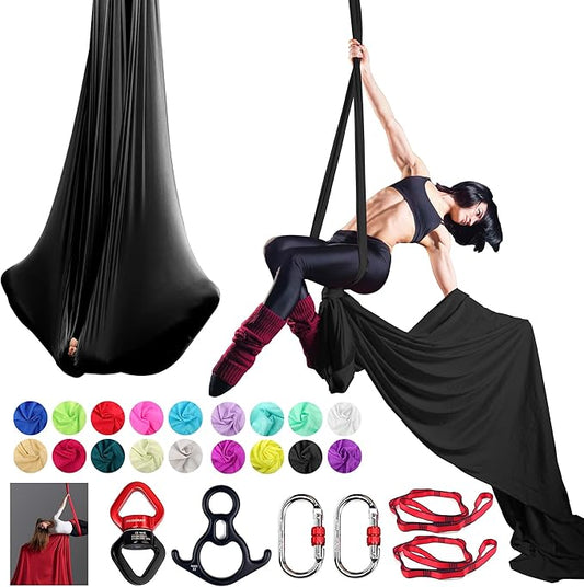 Aerial Silk Set, Premium 9Yards/8.2m Medium Stretch Fabric Silks, Perfect for AntiGravity Hammock Yoga Training & Dance Circus Performances Includes Hardwares & Daisy Chains