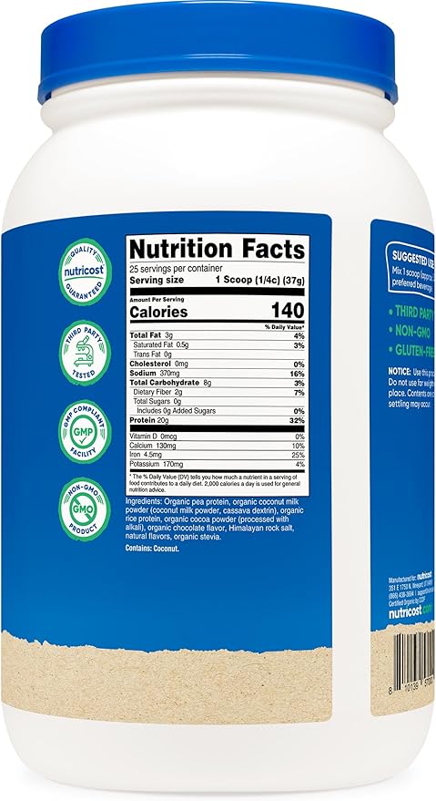Nutricost Organic Vegan Protein Chocolate (2 LB) - Gluten-Free, GMO-Free