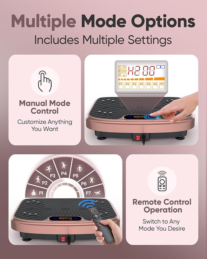 Vibration Plate Exercise Machine, Vibrating Plate Platform for Lymphatic Drainage with 200 Adjustable Speeds, Power Vibration Plate for Weight Loss & Fitness, Supports Max Weight 450 Lbs