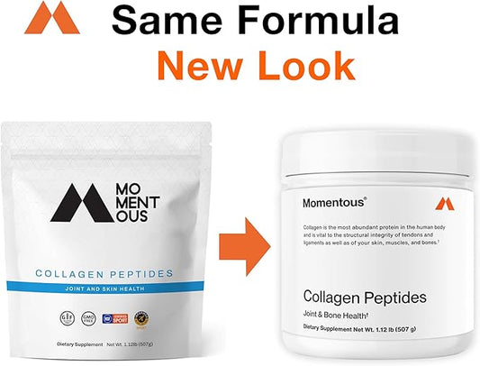 Momentous Grass-Fed Collagen Peptides Powder - Collagen Protein Powder with Fortigel & Vitamin C for Hair, Skin, Nails, & Joint Health Support - NSF Certified for Sport - Packaging May Vary
