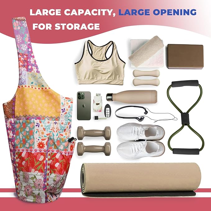Yoga Mat Bag Carrier for Women Workout Large Waterproof with Zipper Pocket, Keychain and Wide Shoulder Straps