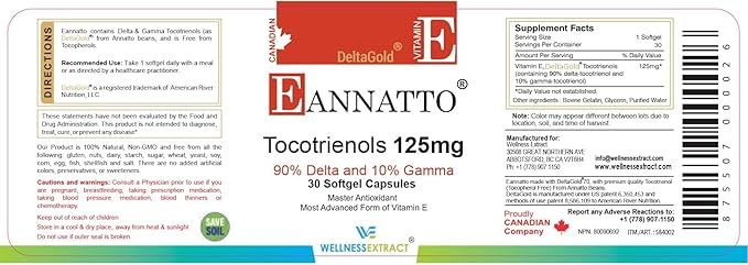 Eannatto Tocotrienols Vitamin E Supplements Tocopherol Free, Supports Immune Health, Non-GMO, Gluten Free & Antioxidant (125MG 30 Softgels)