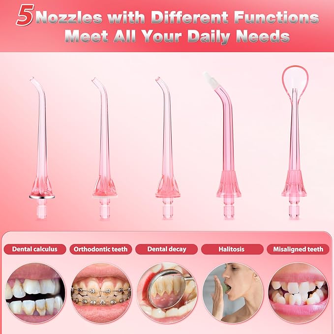 TOVENDOR Electric Water Flosser, Cordless Rechargeable Dental Oral Irrigator IPX7 Waterproof 300ML Travel Water Teeth Cleaner with 5 Tips for Braces Care Teeth Gums Cleaning, Home Office Daily Use