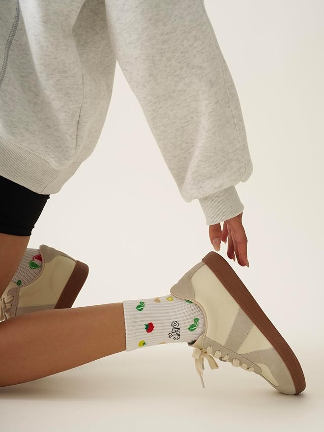 Shapes Studio Crew Half Calf Grip Socks, Cutest Fruits Pilates Socks, Ruffle socks, Non-Slip, Barre Yoga Fitness