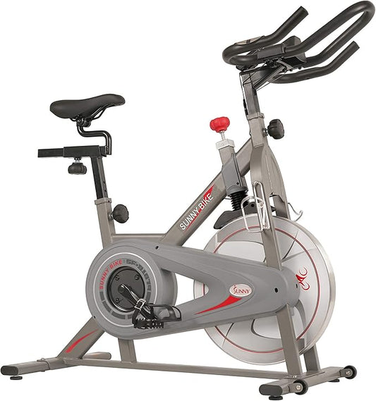Sunny Health & Fitness Indoor Cycling Exercise Bike w/Pulse Sensors & 4-Way Adjustable Seat, Stationary Home Cardio Training Machine w/Micro-Adjustable Magnetic Resistance for Intensive Cardio Session