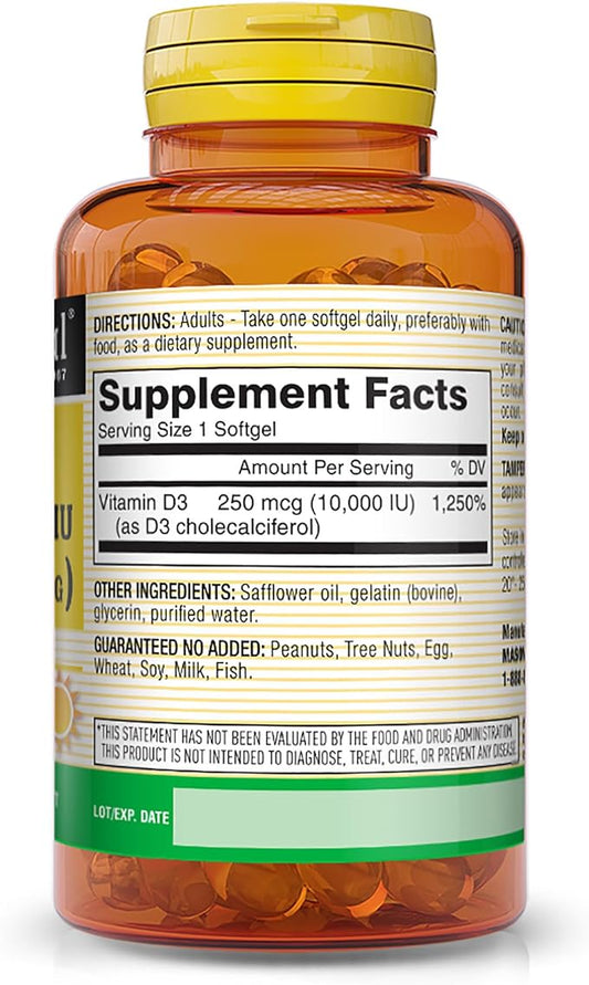 MASON NATURAL Vitamin D3 250 mcg (10000 IU), May Support Bone and Immune Health, from Corn Oil, 30 Softgels (Pack of 3)