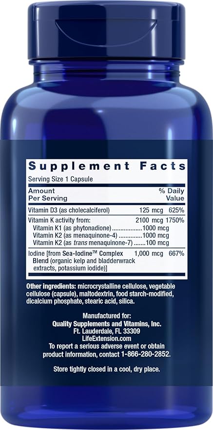 Life Extension Vitamins D and K with Sea-Iodine, 90 Caps (Pack of 2)
