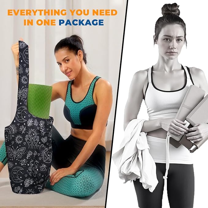 Yoga Mat Bag Carrier for Women Workout Large Waterproof with Zipper Pocket, Keychain and Wide Shoulder Straps