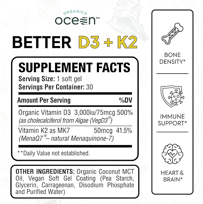 Better D3 + K2-100% Organic VIT D3 and K2 Supplements with Maximum Bioavailability - Supports Bone Density, Calcium Balance, Immunity & Mood - 4-Pack, 120-Day Supply