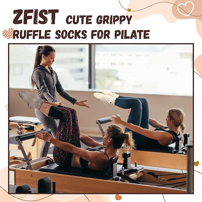 ZFiSt Pilates Socks with Grips for Women,4Pairs Ruffle Yoga Sock Cute Cotton Grippy Socks for Barre Workout Non Slip 5-10in