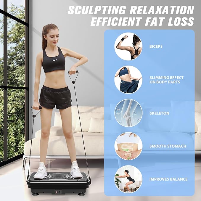 Vibration Exercise Plate – Full Body Fitness Platform for Home Gym, Lymphatic Drainage & Fat Burning Workout Machine, Weight Loss & Muscle Toning Equipment for Women & Men