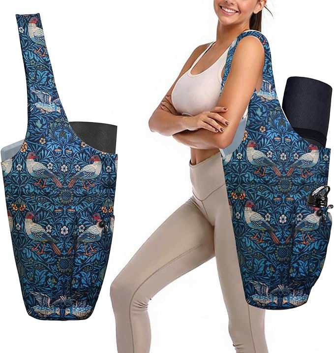 Yoga Mat Bag Carrier for Women Workout Large Waterproof with Zipper Pocket, Keychain and Wide Shoulder Straps