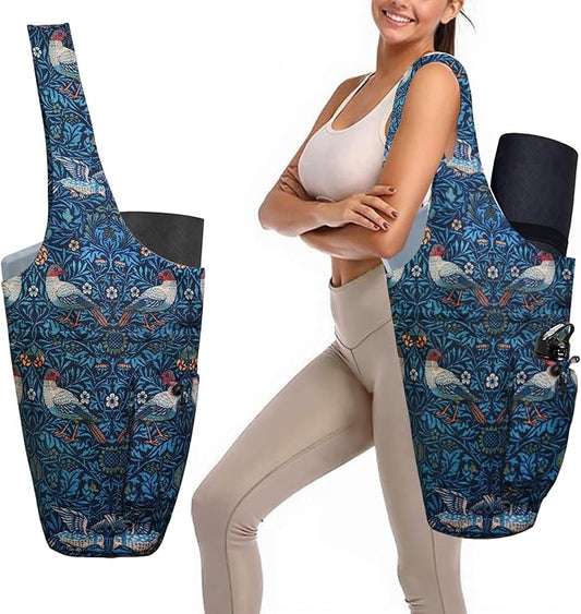 Yoga Mat Bag Carrier for Women Workout Large Waterproof with Zipper Pocket, Keychain and Wide Shoulder Straps