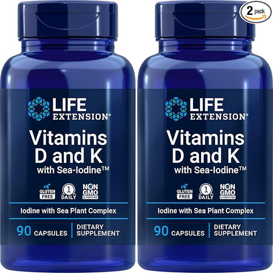 Life Extension Vitamins D and K with Sea-Iodine, 90 Caps (Pack of 2)