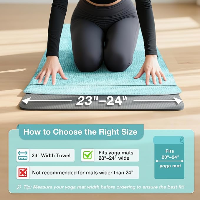 2 Pack Hot Yoga Towel, Yoga Mat Towels Non Slip for Hot Yoga with Strap, Microfiber Yoga Accessories, Soft Absorbent Quick Dry, Pilates Exercise Fitness 24" X 72"Blue Green