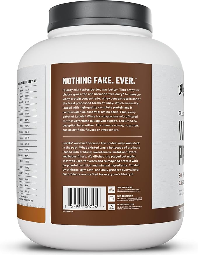 Levels Grass Fed Whey Protein Powder, No Artificials, 24G of Protein, Chocolate Peanut Butter, 5LB