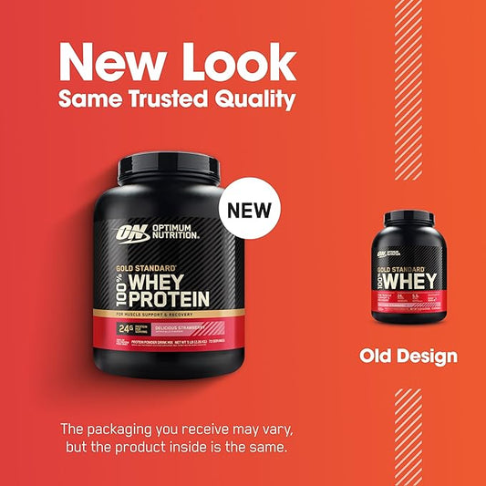 Optimum Nutrition Gold Standard 100% Whey Protein Powder, Delicious Strawberry, 5 Pound (Packaging May Vary)