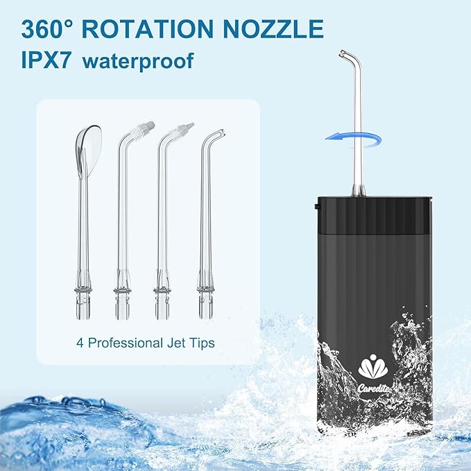 Portable Water Flosser for Teeth,Travel Water Flosser Picks,Mini Cordless Oral Irrigator Rechargeable Power Dental with Telescopic Water Tank, IPX7 Wateroproof for Brace & Sensitive Teeth Care,Black