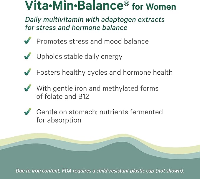 PURE SYNERGY Vita·Min·Balance | Multivitamin for Women with Iron | Women’s Daily Multivitamin Made with Organic Whole Foods | for Balanced Energy and Stress Support (60 Tablets)