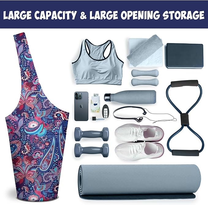 Yoga Mat Bag Carrier for Women with Side Large Pocket Durable Linen Workout Gym Travel Storage Pilates Mats