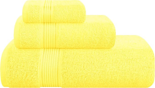 Belizzi Home Ultra Soft 3 Pack Cotton Towel Set, Contains a Bath Towel 28x55 inch, a Hand Towel 16x24 inch & a Wash Coth 12x12 inch, Ideal Everyday use, Compact & Lightweight - Lime Yellow