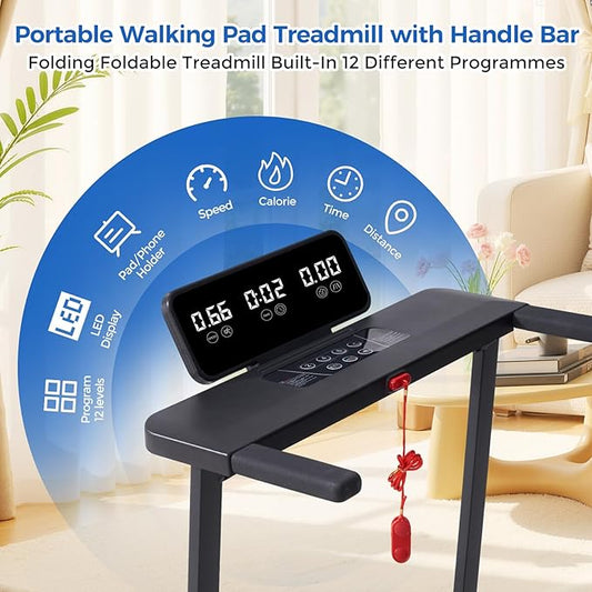 Walking Pad Treadmill with Handle Bar, Compact Portable Treadmills for Home Small, Electric Walking Pads with Handles, 3.5HP Quiet and LED Display, 400 LBS Capacity