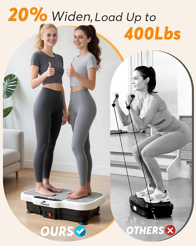 Vibration Plate Exercise Machine, 8000 Vibrations/min Adjustable Fitness Platform, 400 Lbs Capacity Whole Body Workout Extra Large Size Platform with Bluetooth for Weight Loss, Women & Men