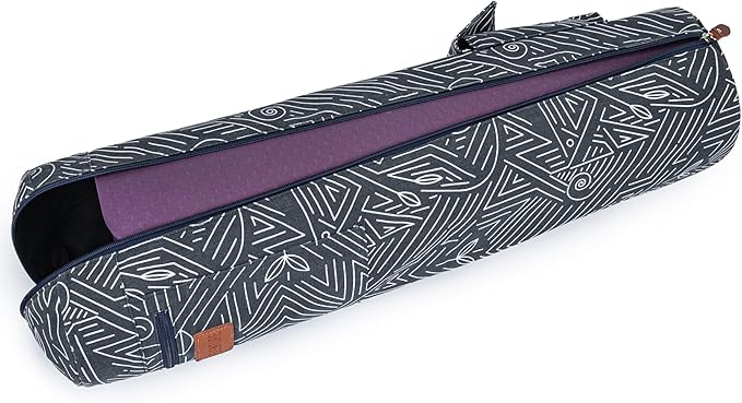 Canvas Yoga Mat Bag with Adjustable Strap & Pockets, Full-Zip Travel Gym Tote for Women & Men, Fits 1/4" & 1/3" Thick Mats, Lightweight Carrier for Yoga, Workout, Outdoor Use