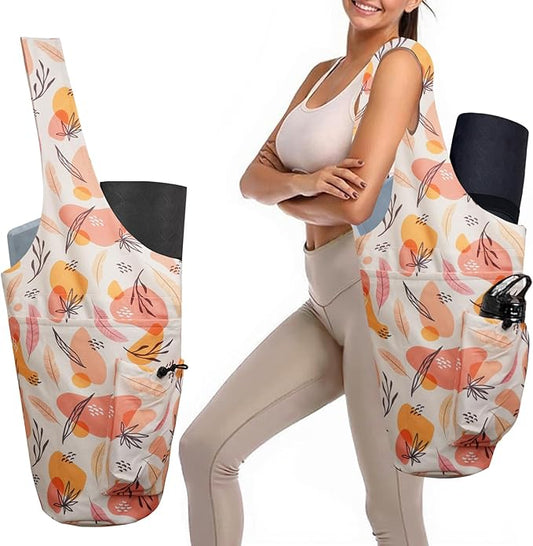 Yoga Mat Bag Carrier for Women Workout Large Waterproof with Zipper Pocket, Keychain and Wide Shoulder Straps