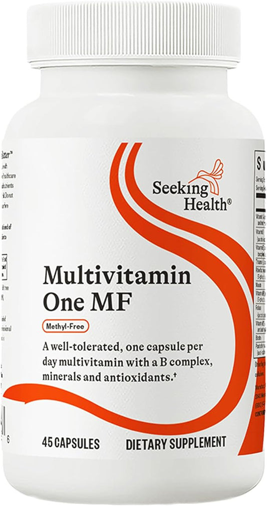 Seeking Health Multivitamin One MF, 1 a Day Multivitamin Supplement for Adults, Methyl-Free Bioavailable B12 and Folinic Acid, Vitamin A, PQQ, MTHFR Support, Vegetarian Capsules (45 Capsules)