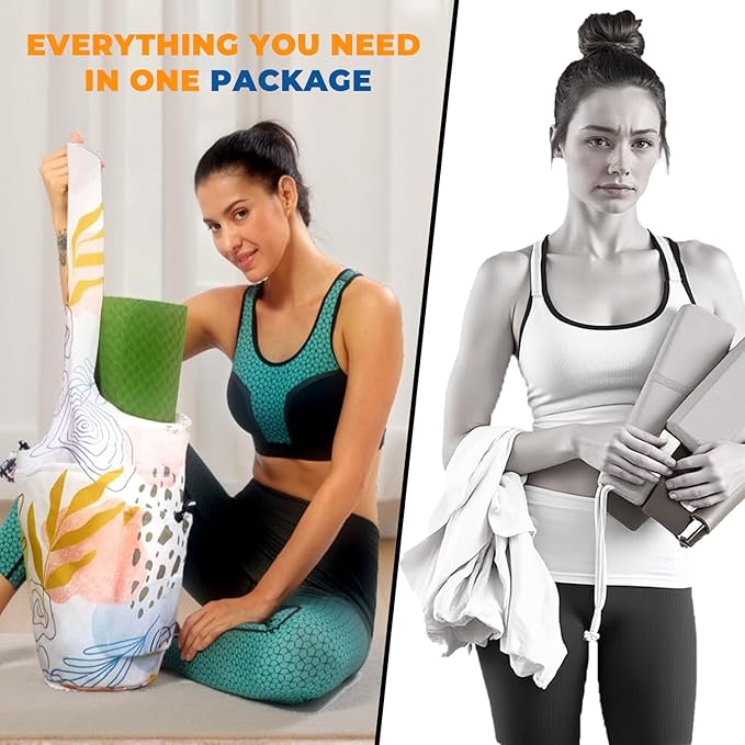 Yoga Mat Bag Carrier for Women Workout Large Waterproof with Zipper Pocket, Keychain and Wide Shoulder Straps