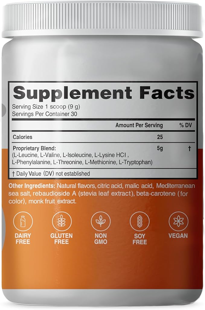 – Advanced Amino Powder, Amino Acid Supplement, Build Muscle, Post Workout Recovery, Energy,Non-GMO, Gluten Free, Dairy Free, Vegan (30 Servings) (9.52oz, Citrus Zest)