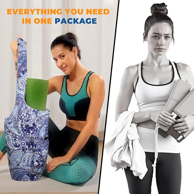 Yoga Mat Bag Carrier for Women Workout Large Waterproof with Zipper Pocket, Keychain and Wide Shoulder Straps