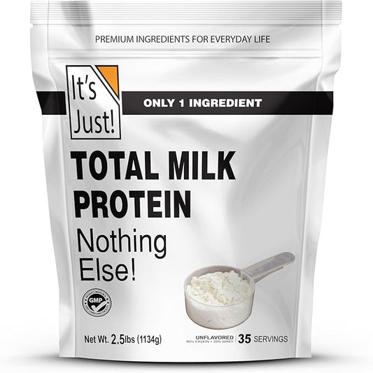 It's Just! - Total Milk Protein Concentrate Powder (Contains: 80% Casein / 20% Whey), Heavy Metal Tested, No Added Flavors, Non-GMO, Gluten Free (2.5 Pound, Unflavored)