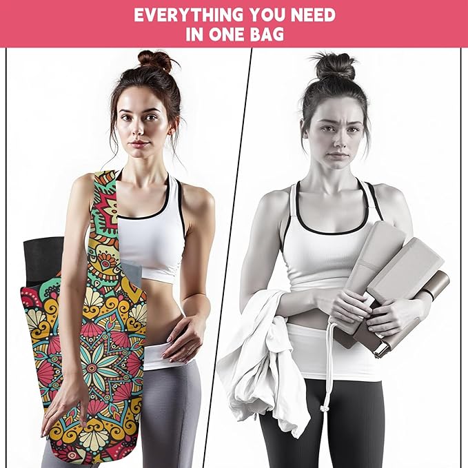 Yoga Mat Bag Carrier for Women with Side Large Pocket Durable Linen Workout Gym Travel Storage Pilates Mats