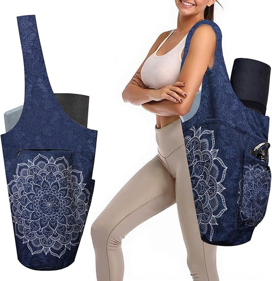 Yoga Mat Bag Carrier for Women Workout Large Waterproof with Zipper Pocket, Keychain and Wide Shoulder Straps