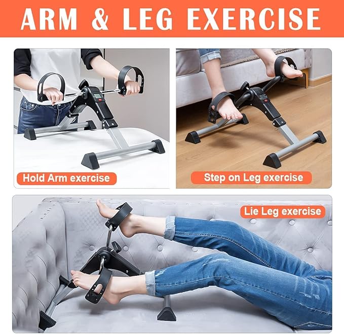 Under Desk Bike Pedal Exerciser, Upper & Lower Peddler Exerciser for Seniors with LCD Display, Fitness Folding Arm Leg Workout