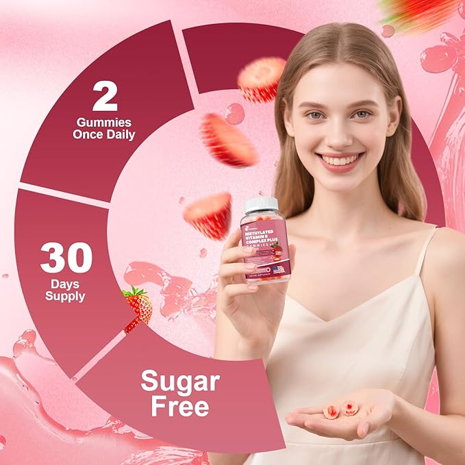 Ultra Methylated Vitamin B Complex Sugar Free Gummies - All B Vitamins + Vitamin C D3 K2 Ashwagandha Magnesium Omega 3 CoQ10 & More for Women Men - Methyl Vitamin B12, B1, B2, B3, B5, B6, B7 & B9