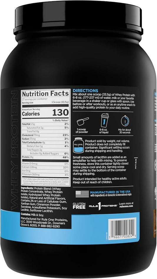 Rule 1 Whey Protein – 24g Fast-Acting Protein from All-Whey Sources with Naturally Occurring EAAs & BCAAs for Workout Recovery or Anytime Use (2 Pounds*, Toasted Cinnamon Cereal)