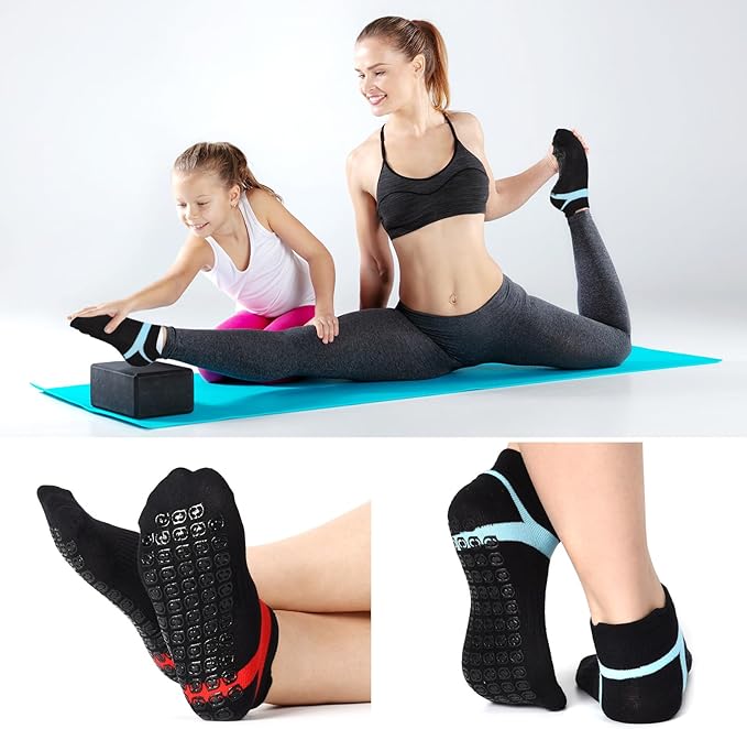 Jspupifip 4 Pairs Non Slip Yoga Socks with Grips for Women Men Pilates Grippy Socks Cotton Barre Hospital Home