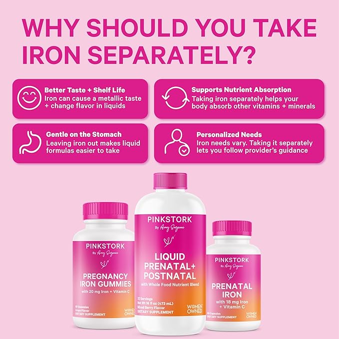 Pink Stork Liquid Prenatal Vitamins for Women - Berry Flavor - Organic Food Blend - for Fertility, Pregnancy, Postpartum- Morning Sickness Support - Breastfeeding and Lactation - 32 Servings