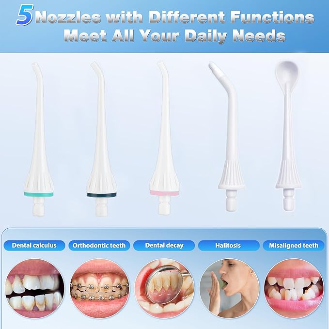 TOVENDOR Electric Water Flosser, Cordless Rechargeable Dental Oral Irrigator IPX7 Waterproof 300ML Travel Water Teeth Cleaner with 5 Tips for Braces Care Teeth Gums Cleaning, Home Office Daily Use
