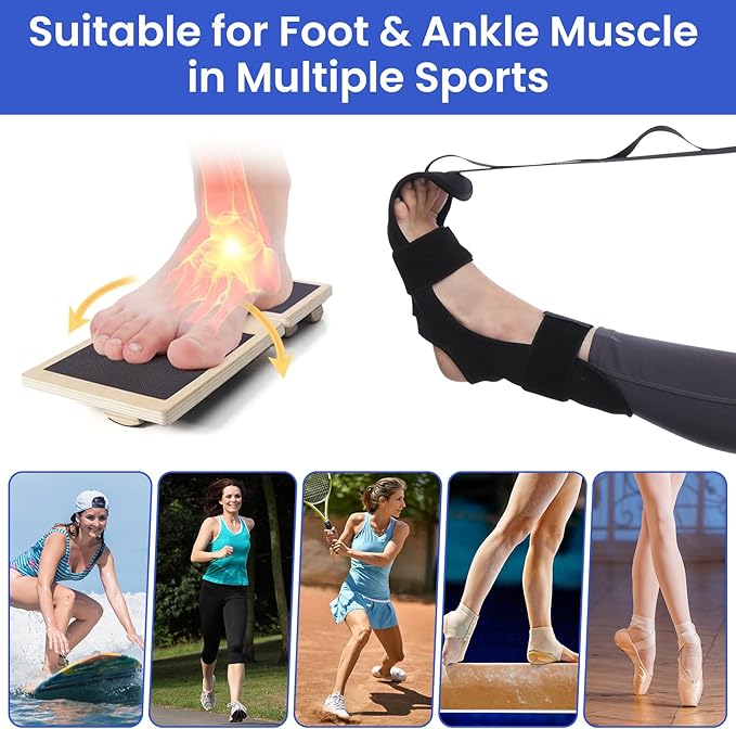 Ankle Strengthener with Foot and Calf Stretcher, Foot Strengthener Exerciser for for Sprained,Single Leg Balance Board,Posture Correction,Foot Stretcher,Wood Wobble Board for Ankle Rehab