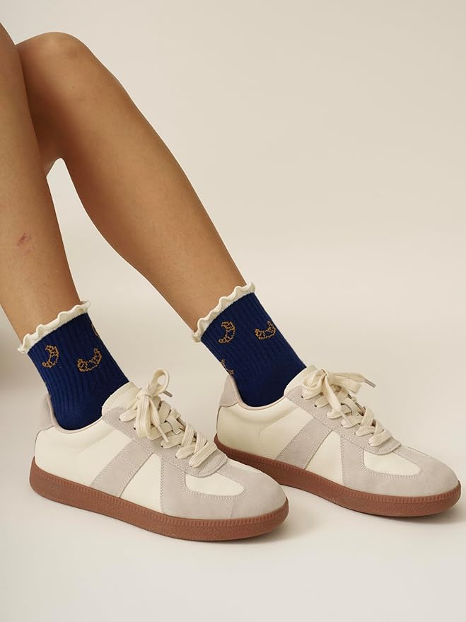 Shapes Studio Crew Half Calf Grip Socks, Cutest Fruits Pilates Socks, Ruffle socks, Non-Slip, Barre Yoga Fitness