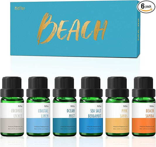 Beach Fragrance Oils, MitFlor Premium Essential Oils for Diffusers for Home, 6x10 ml, Fragrance Oil for Candle Soap Making, Aromatherapy Diffuser Oils Scents, Coastal Linen, Ocean Mist and More